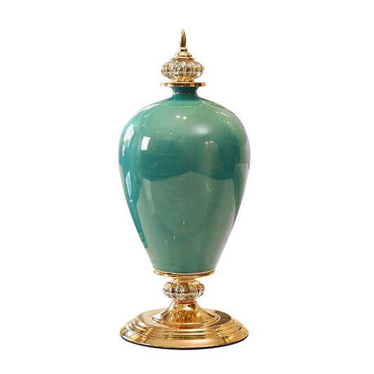 SOGA 42.5cm Ceramic Oval Flower Vase with Gold Metal Base Green