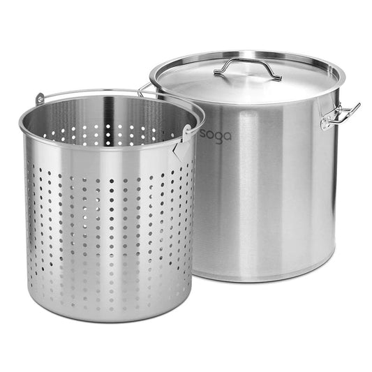 SOGA 130L 18/10 Stainless Steel Stockpot with Perforated Stock pot Basket Pasta Strainer