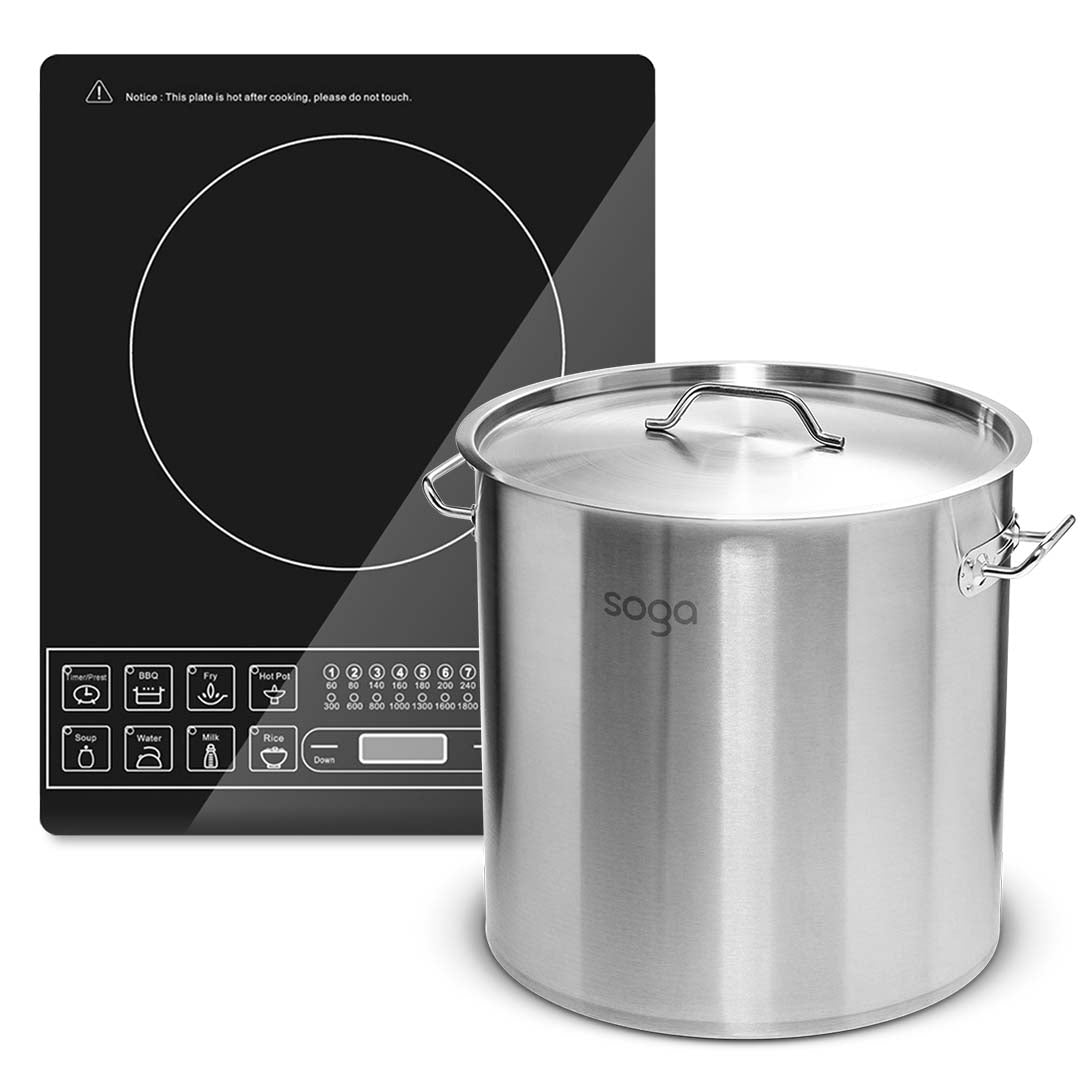 SOGA Electric Smart Induction Cooktop and 21L Stainless Steel Stockpot 30cm Stock Pot