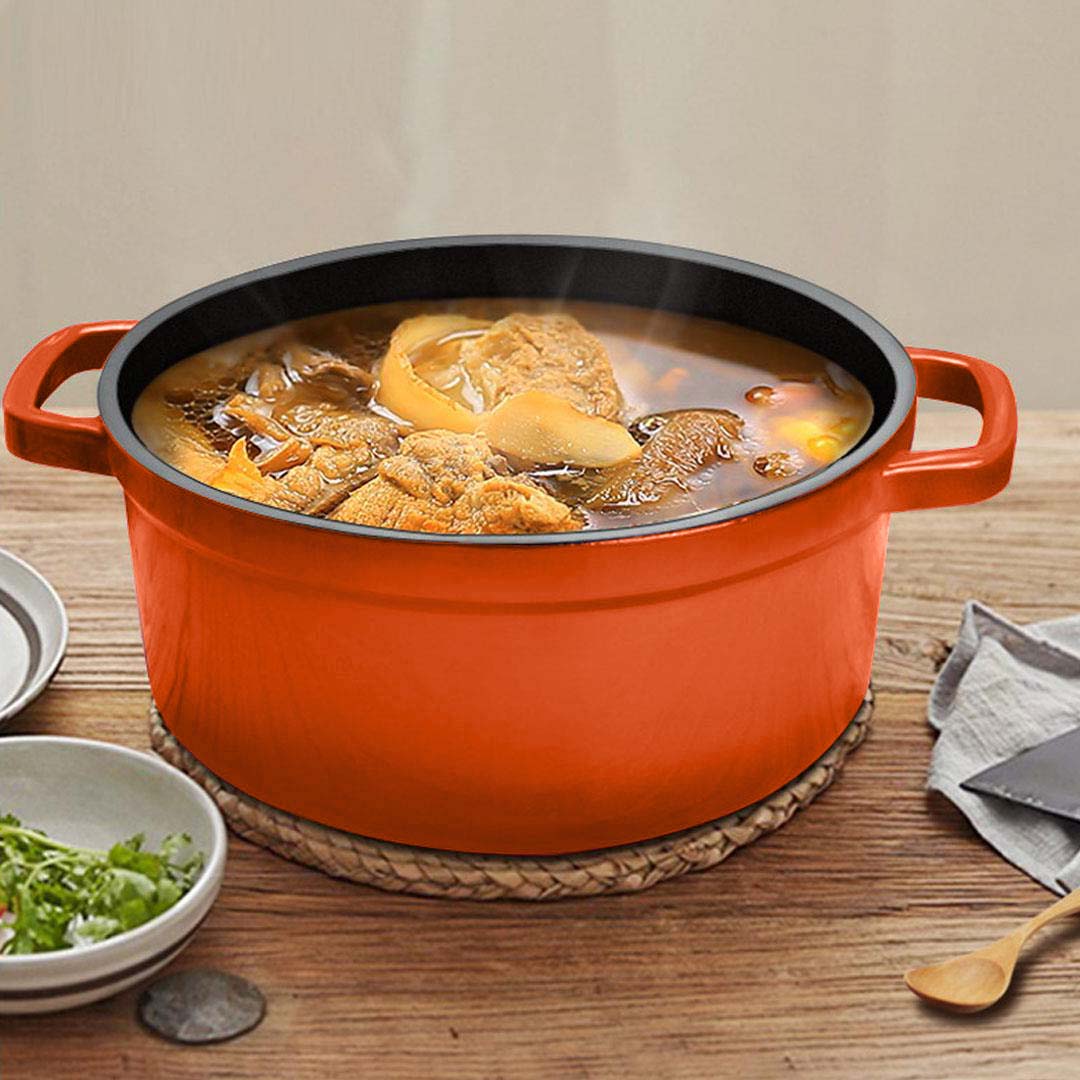 SOGA Cast Iron Enamel Porcelain Stewpot Casserole Stew Cooking Pot With Lid 5L Orange 26cm