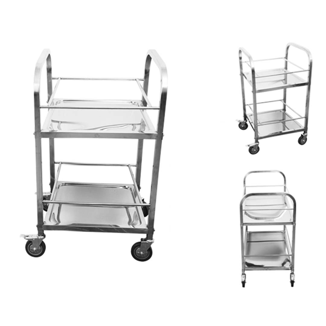 SOGA 2 Tier Stainless Steel Square Tube Drink Wine Food Utility Cart 500x500x950