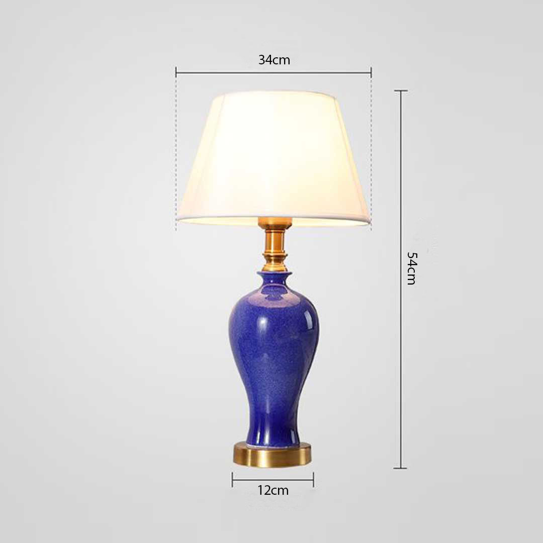 SOGA Blue Ceramic Oval Table Lamp with Gold Metal Base