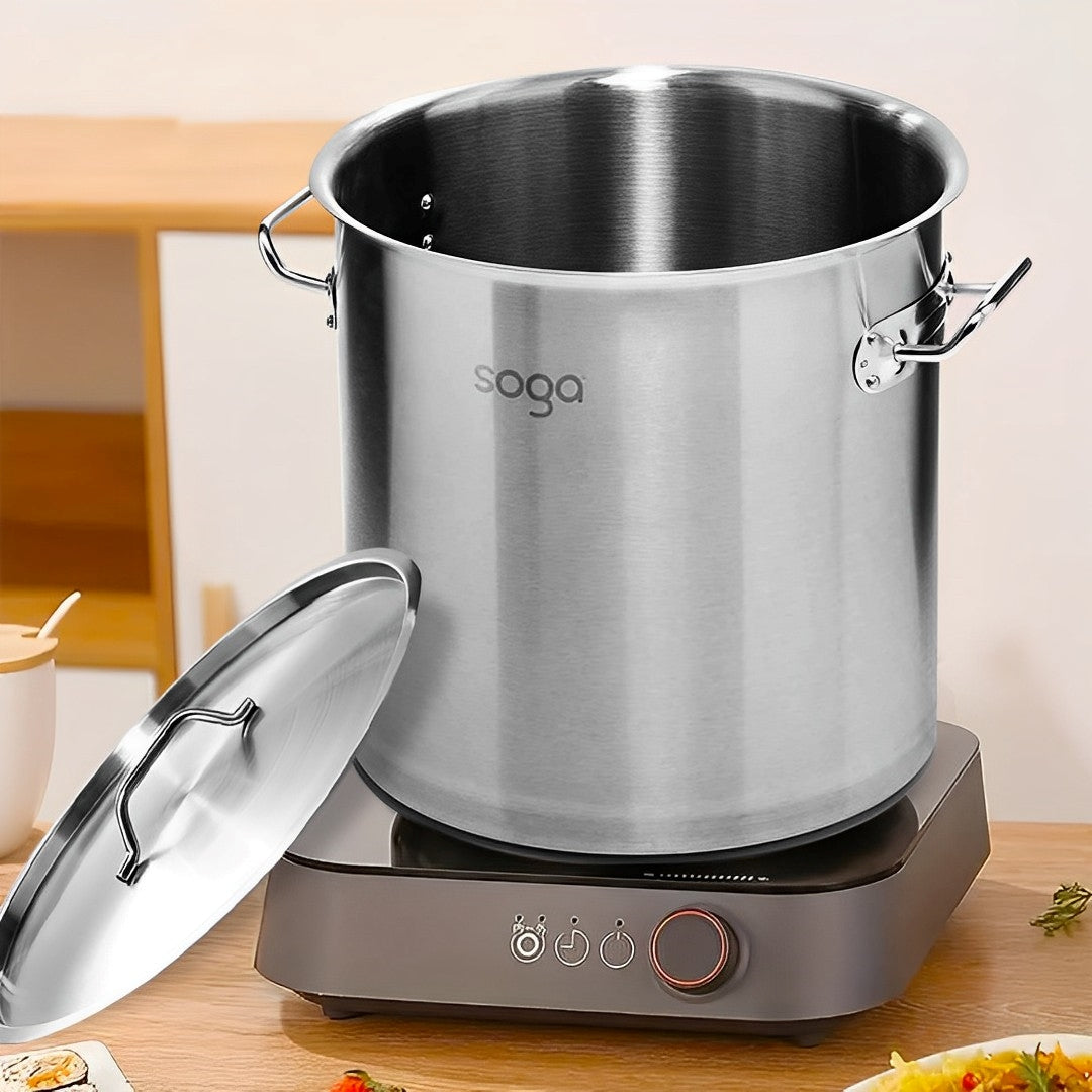 SOGA 50L Stainless Steel Stock Pot with Two Steamer Rack Insert Stockpot Tray