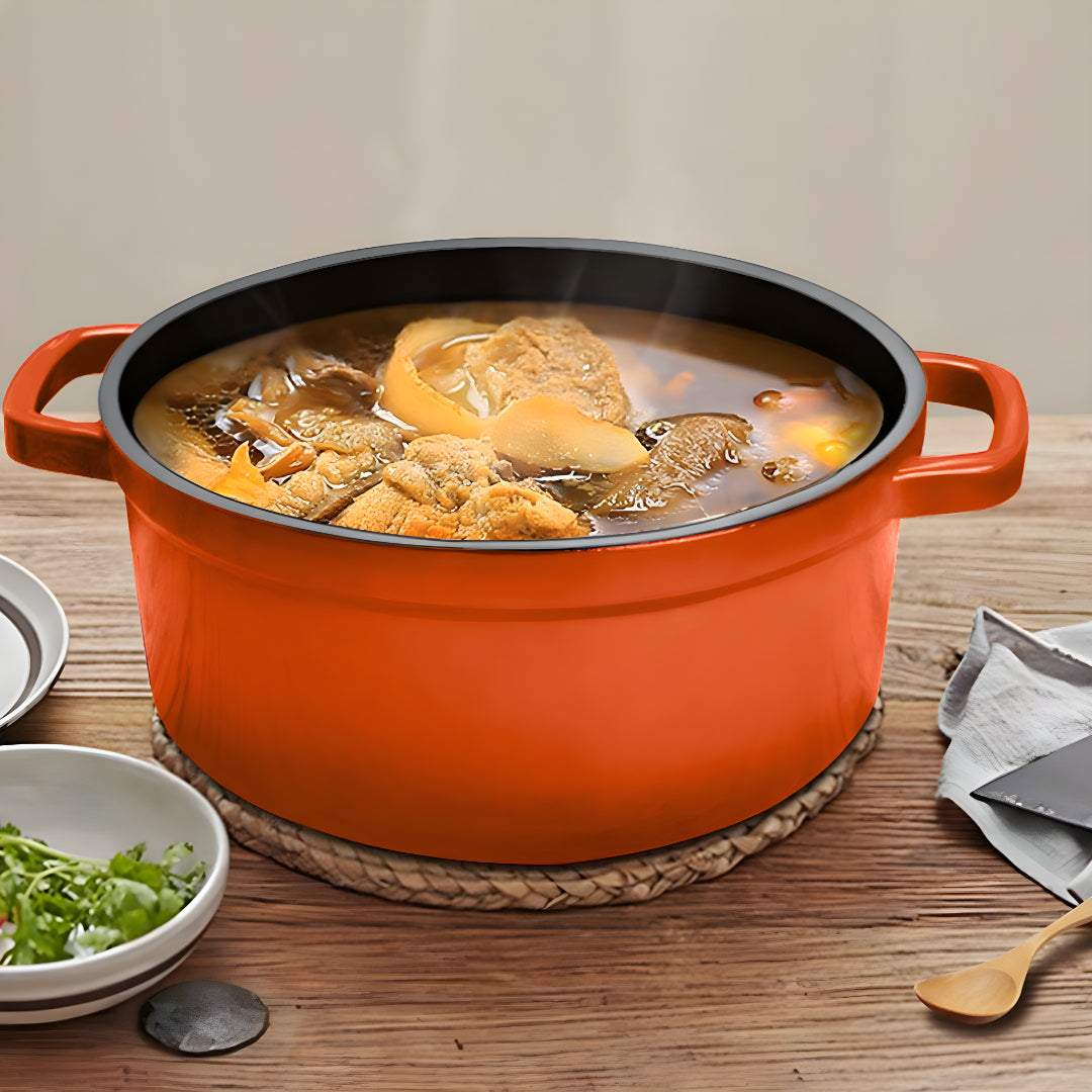 SOGA Cast Iron Enamel Porcelain Stewpot Casserole Stew Cooking Pot With Lid 3.6L Orange 24cm