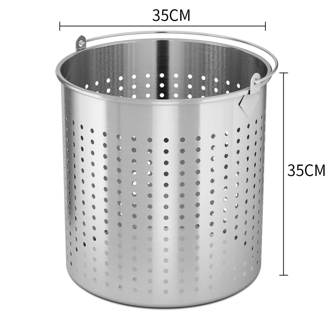 SOGA 33L 18/10 Stainless Steel Perforated Stockpot Basket Pasta Strainer with Handle