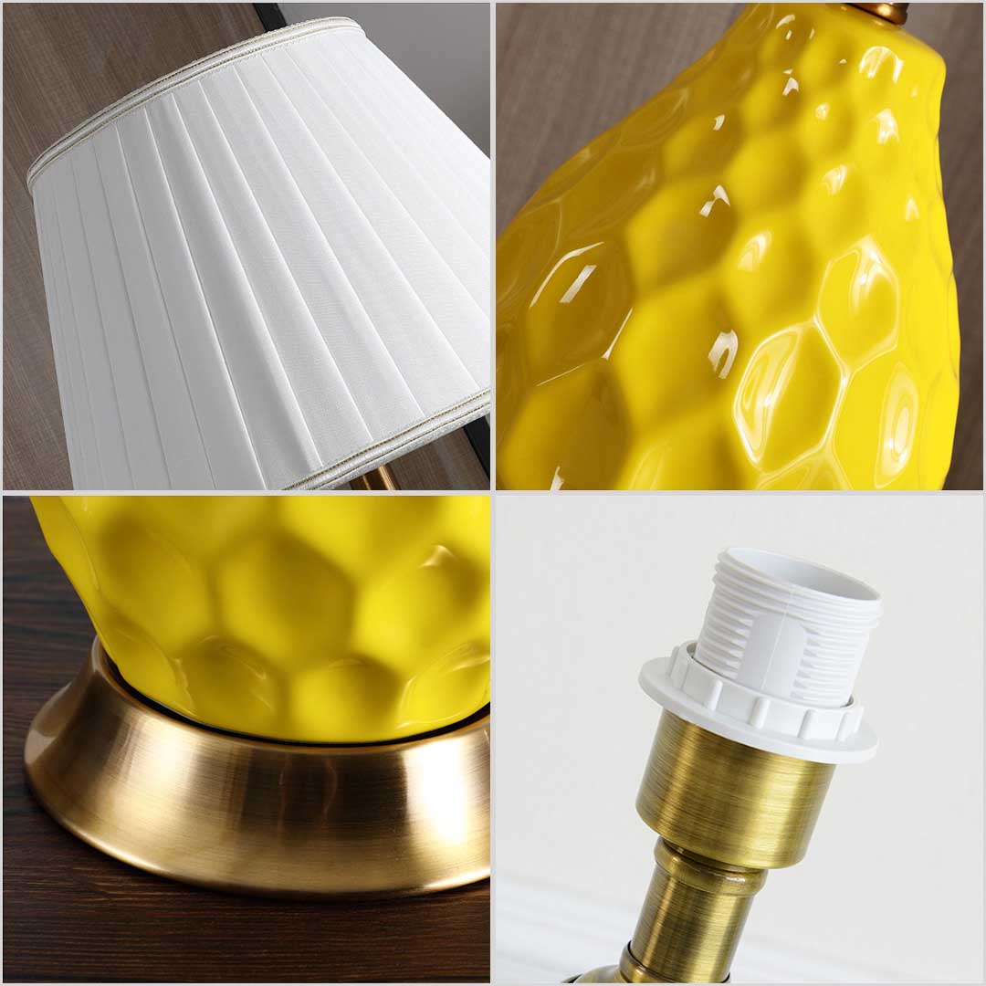 SOGA Textured Ceramic Oval Table Lamp with Gold Metal Base Yellow