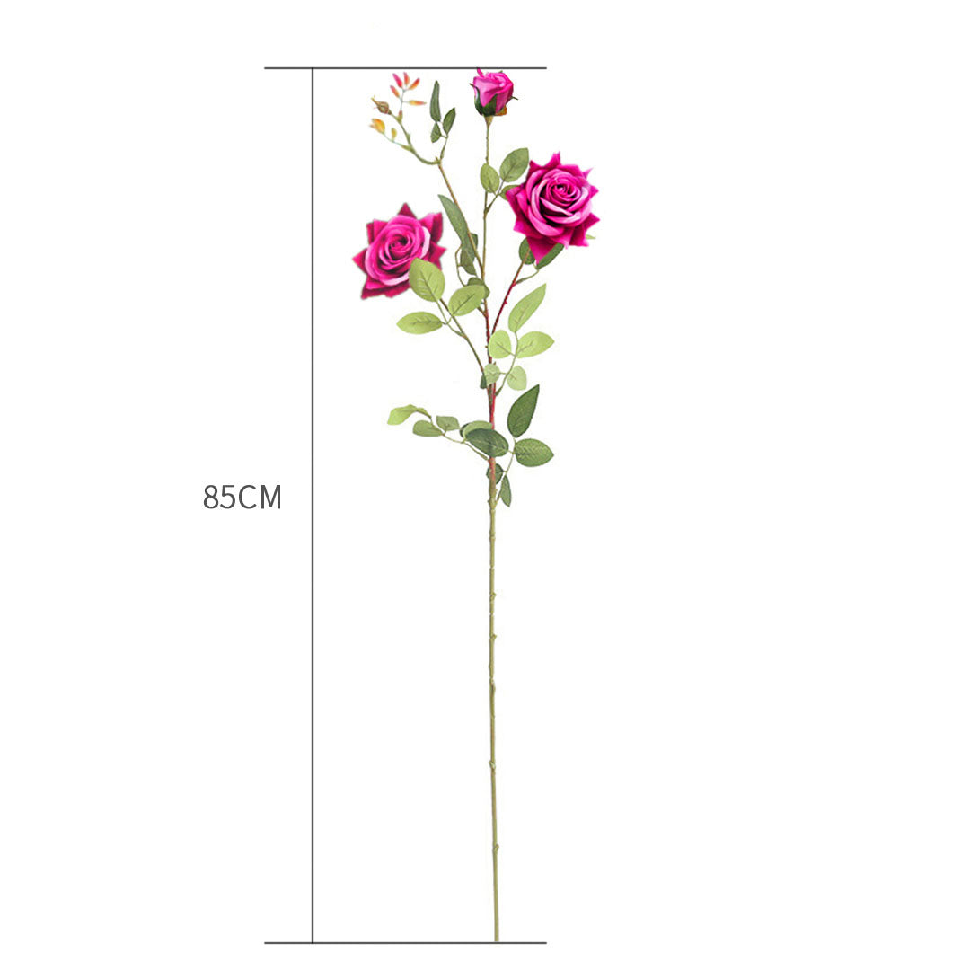 SOGA 67cm Green Glass Tall Floor Vase and 12pcs Dark Pink Artificial Fake Flower Set