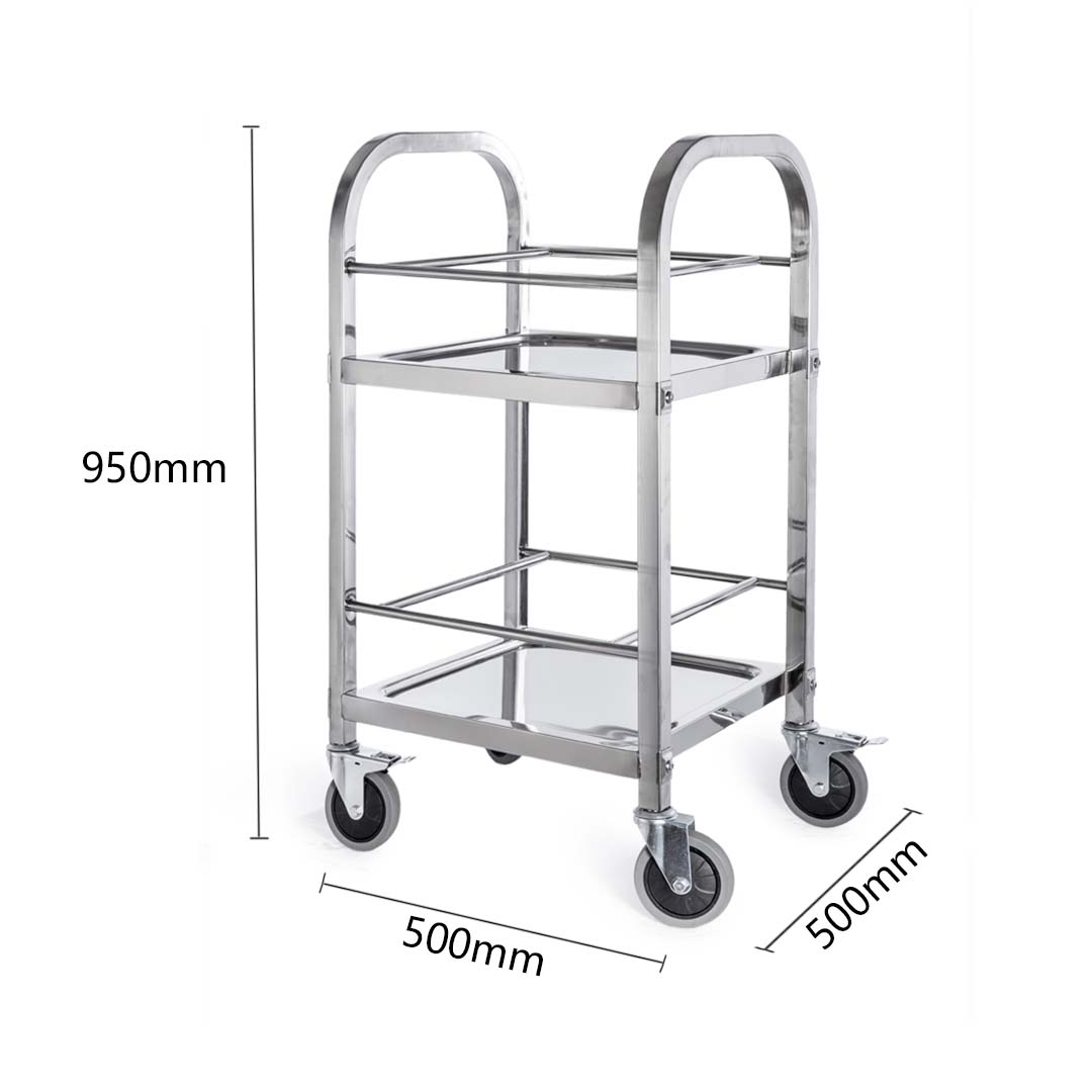 SOGA 2 Tier Stainless Steel Square Tube Drink Wine Food Utility Cart 500x500x950