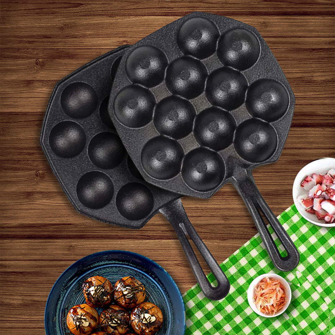 SOGA 18CM Cast Iron Takoyaki Fry Pan Octopus Balls Maker 12 Hole Cavities Grill Mold