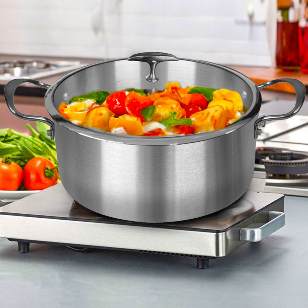 SOGA Stainless Steel Casserole With Lid Induction Cookware 28cm