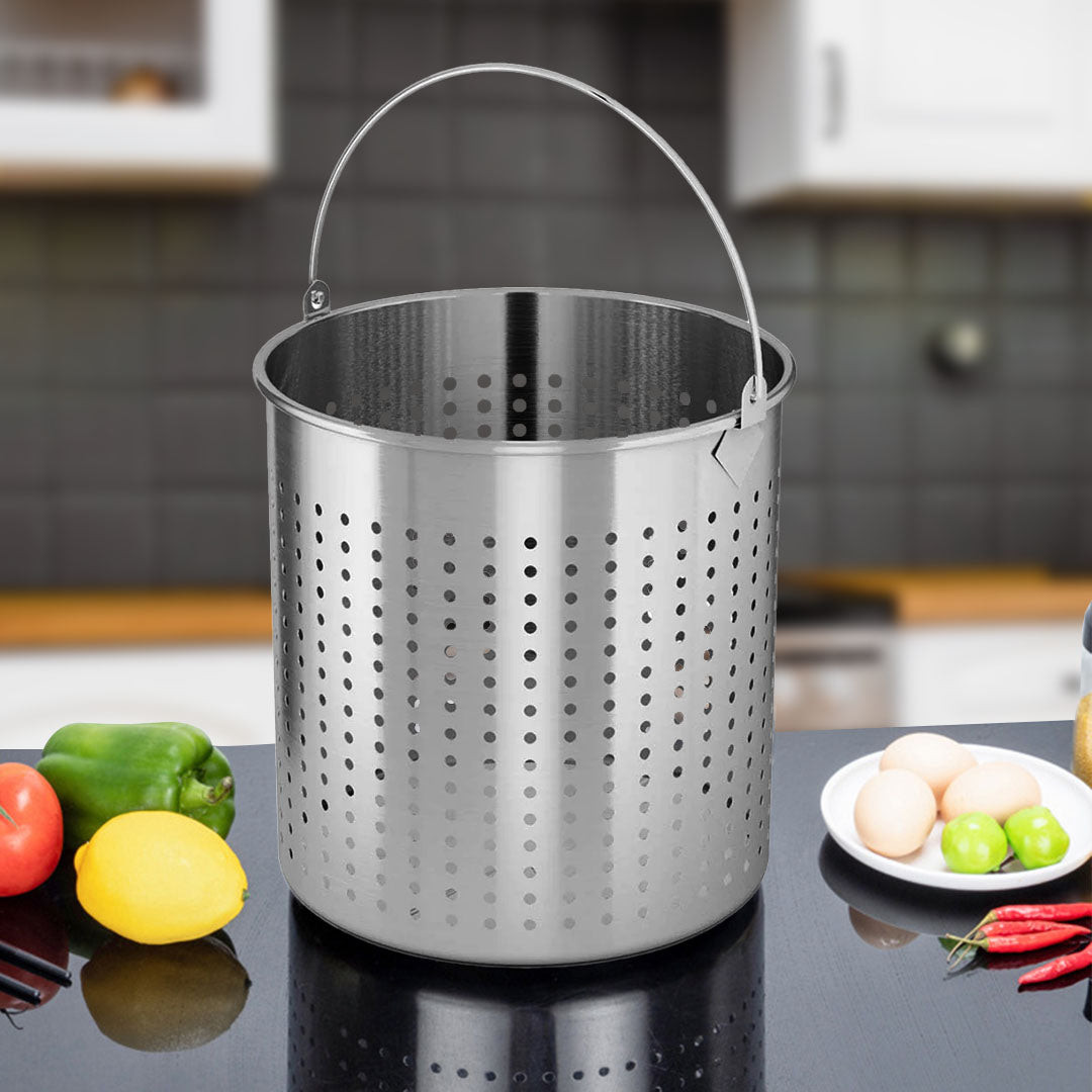 SOGA 130L 18/10 Stainless Steel Stockpot with Perforated Stock pot Basket Pasta Strainer