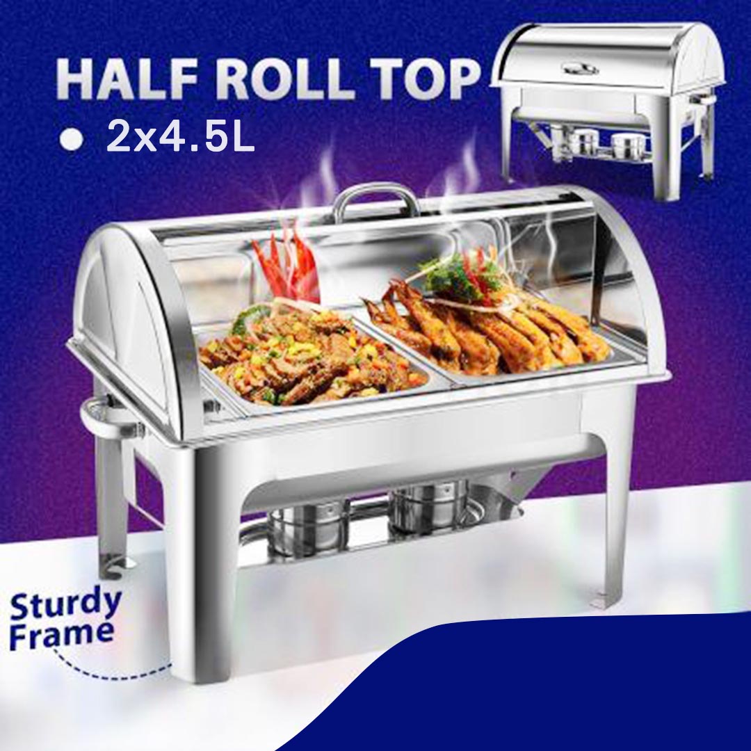 SOGA 4.5L Dual Tray Stainless Steel Roll Top Chafing Dish Food Warmer