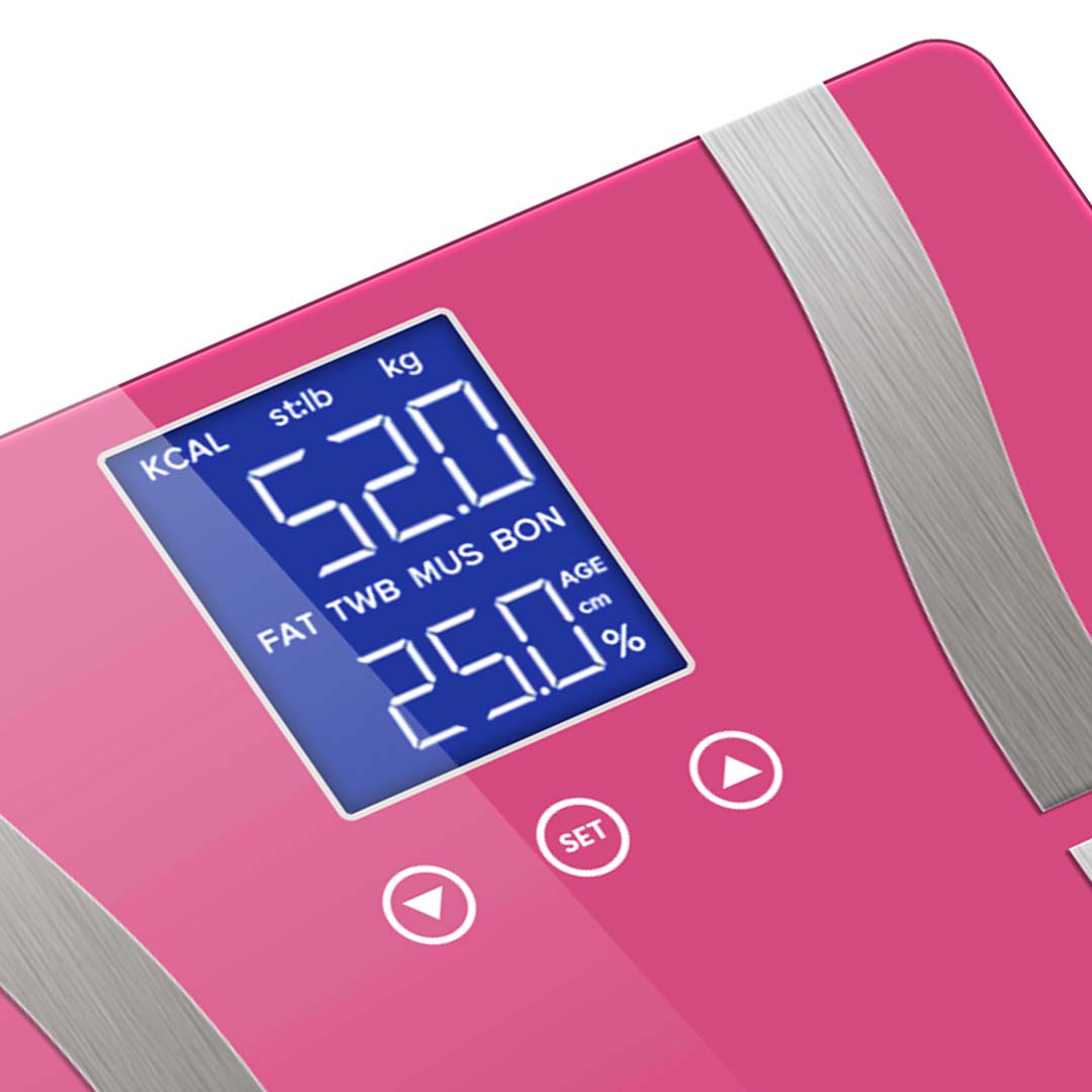 SOGA Glass LCD Digital Body Fat Scale Bathroom Electronic Gym Water Weighing Scales Pink