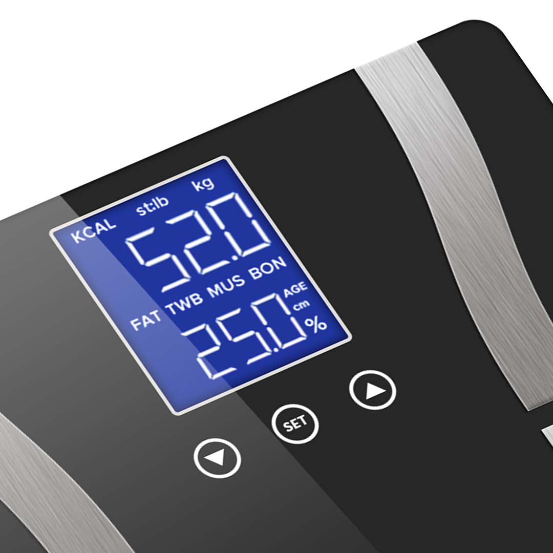 SOGA Glass LCD Digital Body Fat Scale Bathroom Electronic Gym Water Weighing Scales Black