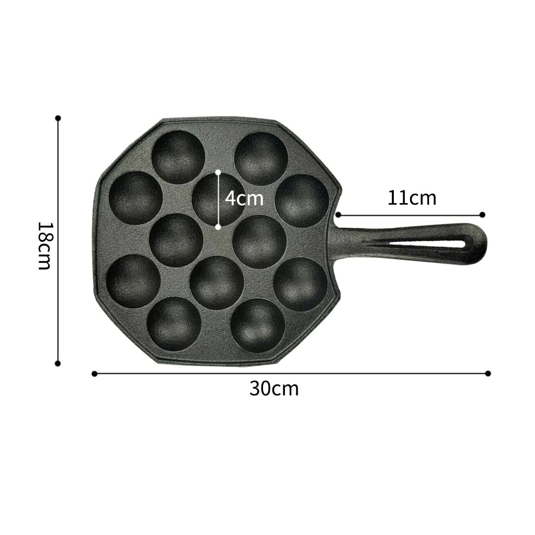 SOGA 18CM Cast Iron Takoyaki Fry Pan Octopus Balls Maker 12 Hole Cavities Grill Mold