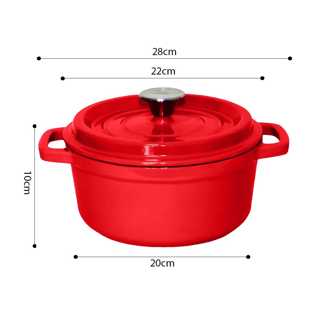 SOGA Cast Iron Enamel Porcelain Stewpot Casserole Stew Cooking Pot With Lid 2.7L Red 22cm