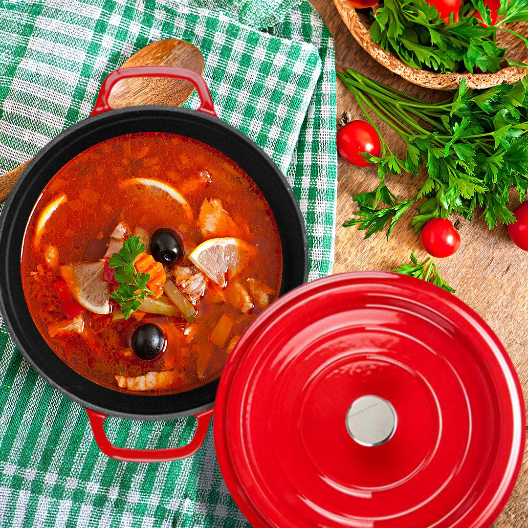 SOGA Cast Iron Enamel Porcelain Stewpot Casserole Stew Cooking Pot With Lid 3.6L Red 24cm