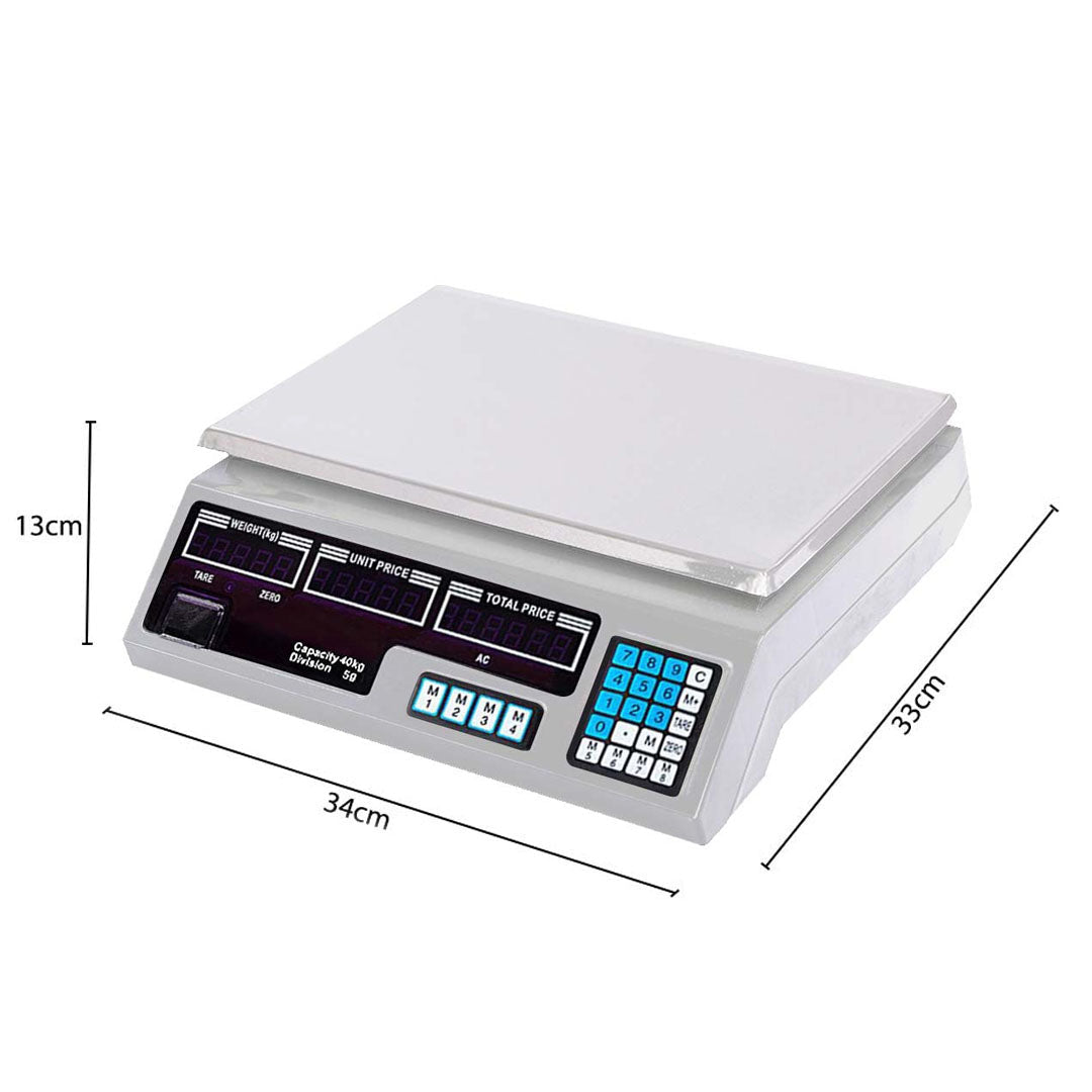 SOGA 40kg Digital Commercial Kitchen Scales Shop Electronic Weight Scale Food White