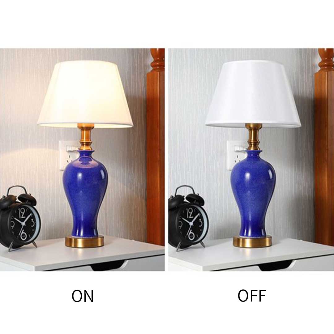 SOGA Blue Ceramic Oval Table Lamp with Gold Metal Base