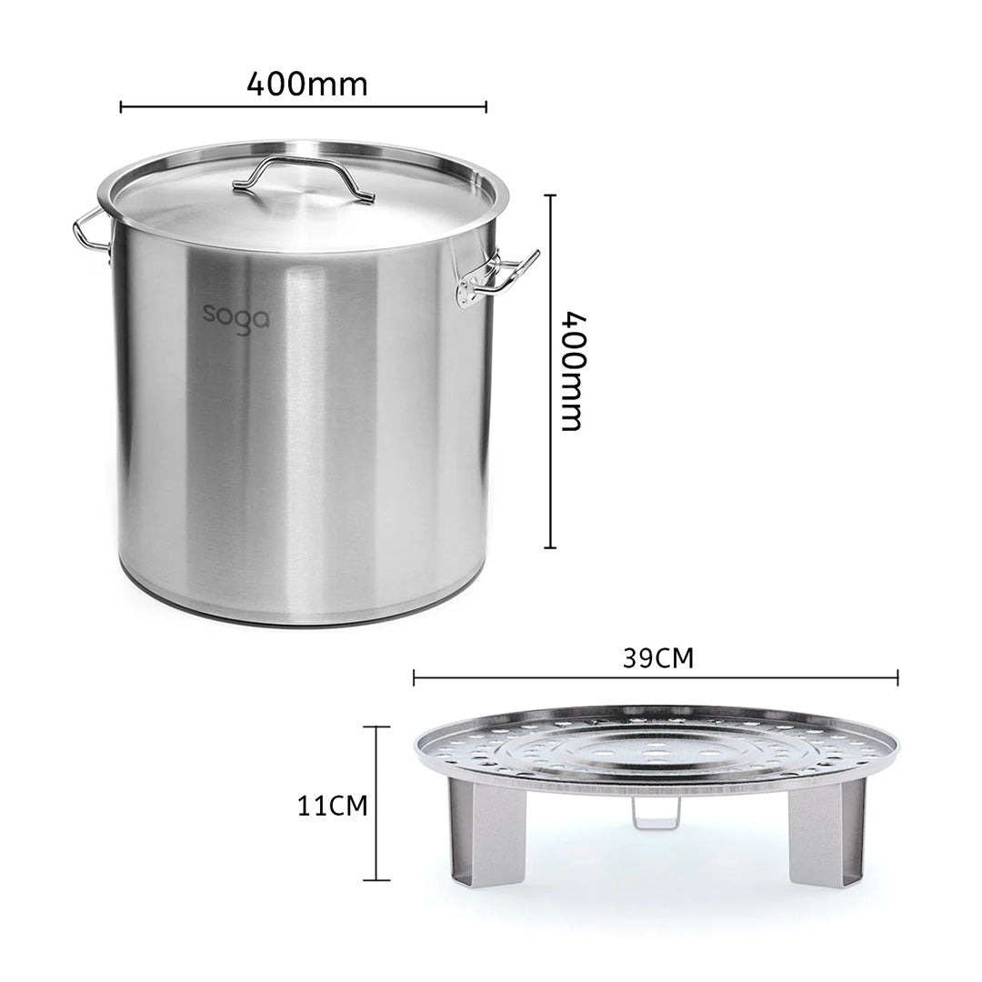 SOGA 50L Stainless Steel Stock Pot with Two Steamer Rack Insert Stockpot Tray