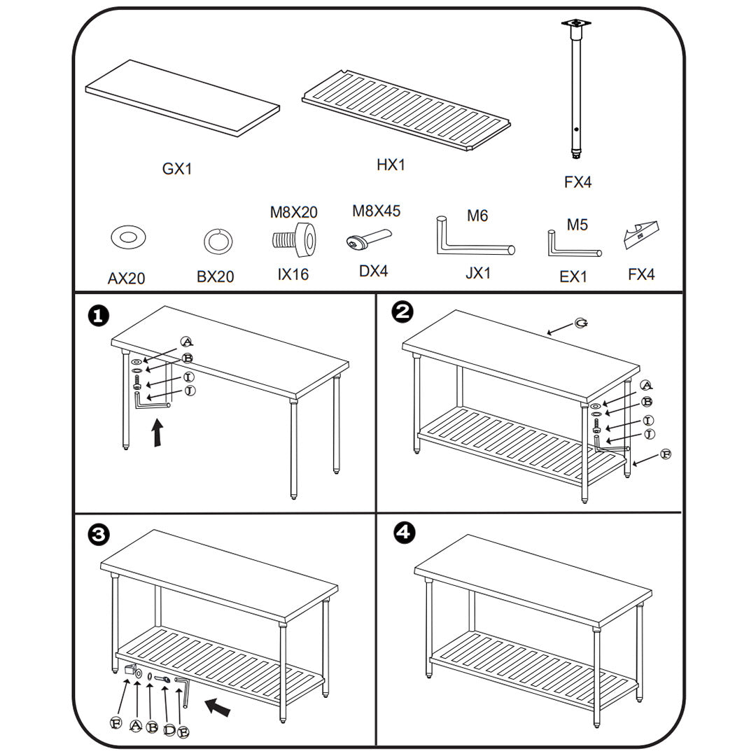 SOGA Commercial Catering Kitchen Stainless Steel Prep Work Bench Table 80*70*85cm