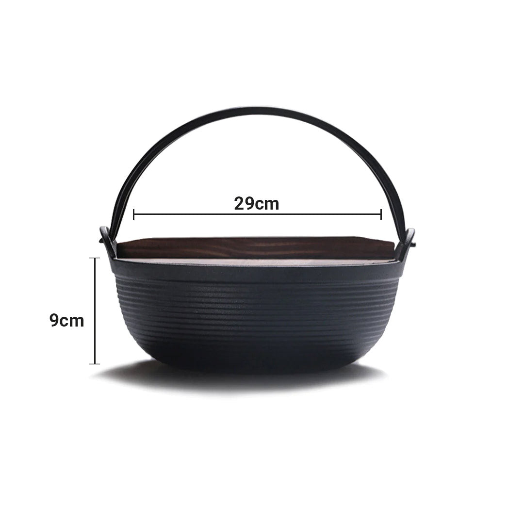 SOGA 29cm Cast Iron Japanese Style Sukiyaki Tetsu Nabe Shabu Hot Pot with Wooden Lid