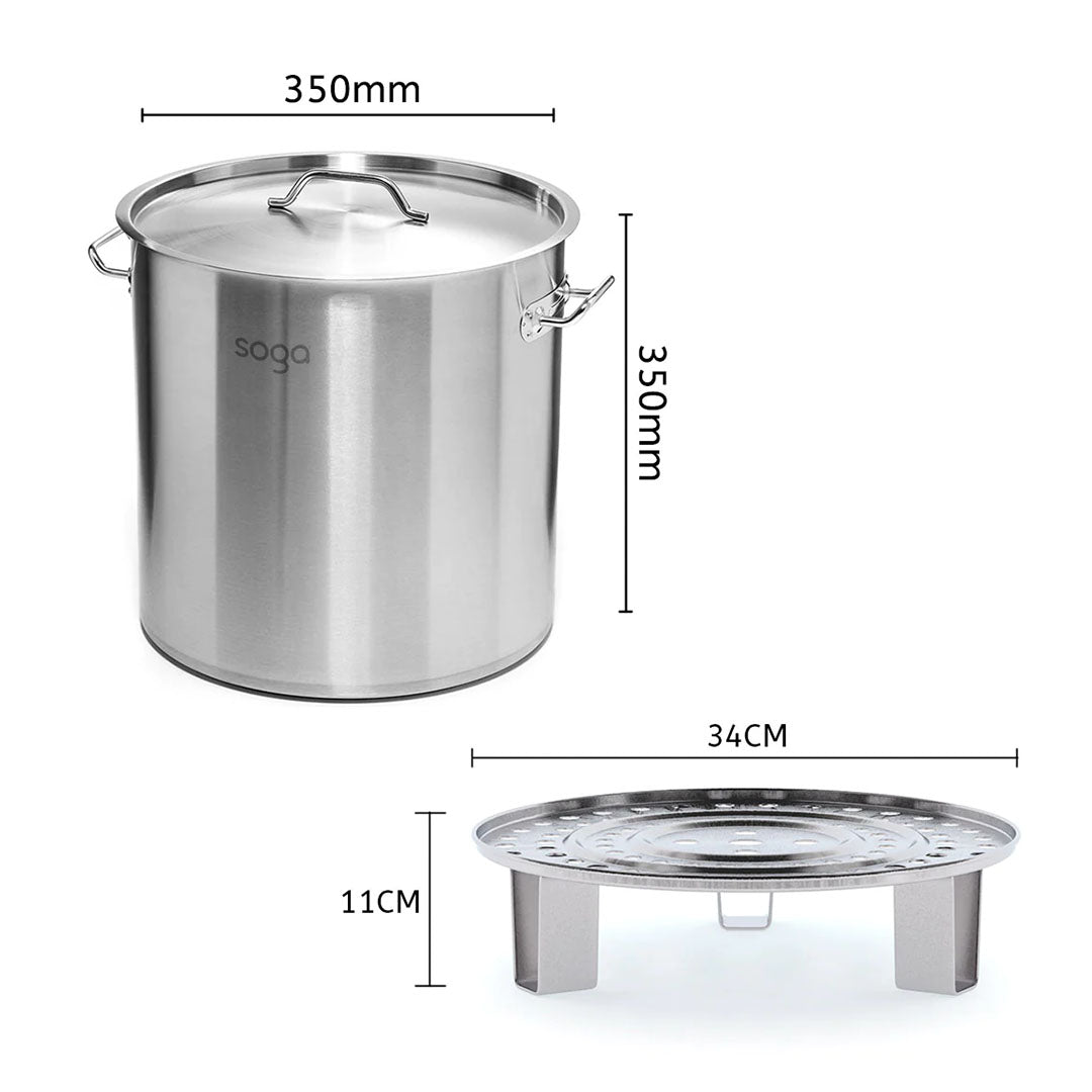 SOGA 33L Stainless Steel Stock Pot with Two Steamer Rack Insert Stockpot Tray