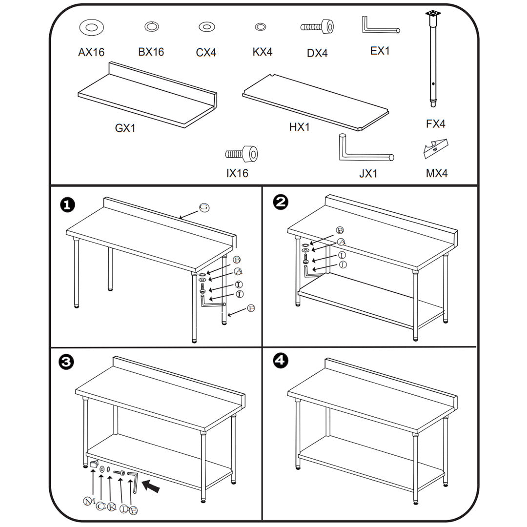 SOGA Commercial Catering Kitchen Stainless Steel Prep Work Bench Table with Back-splash 100*70*85cm