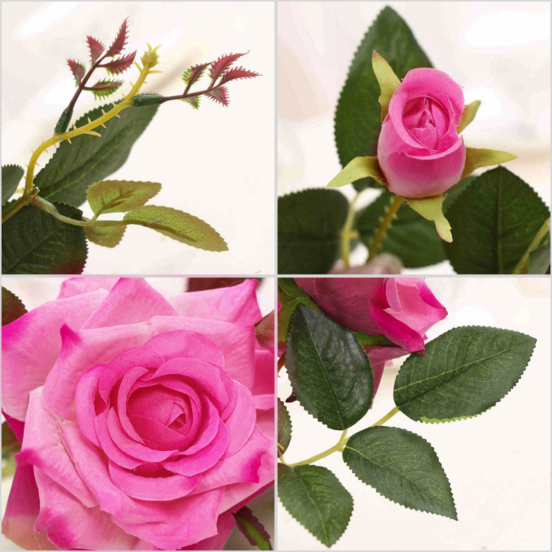 SOGA 12pcs Artificial Silk Flower Fake Rose Bouquet Table Decor Dark Pink