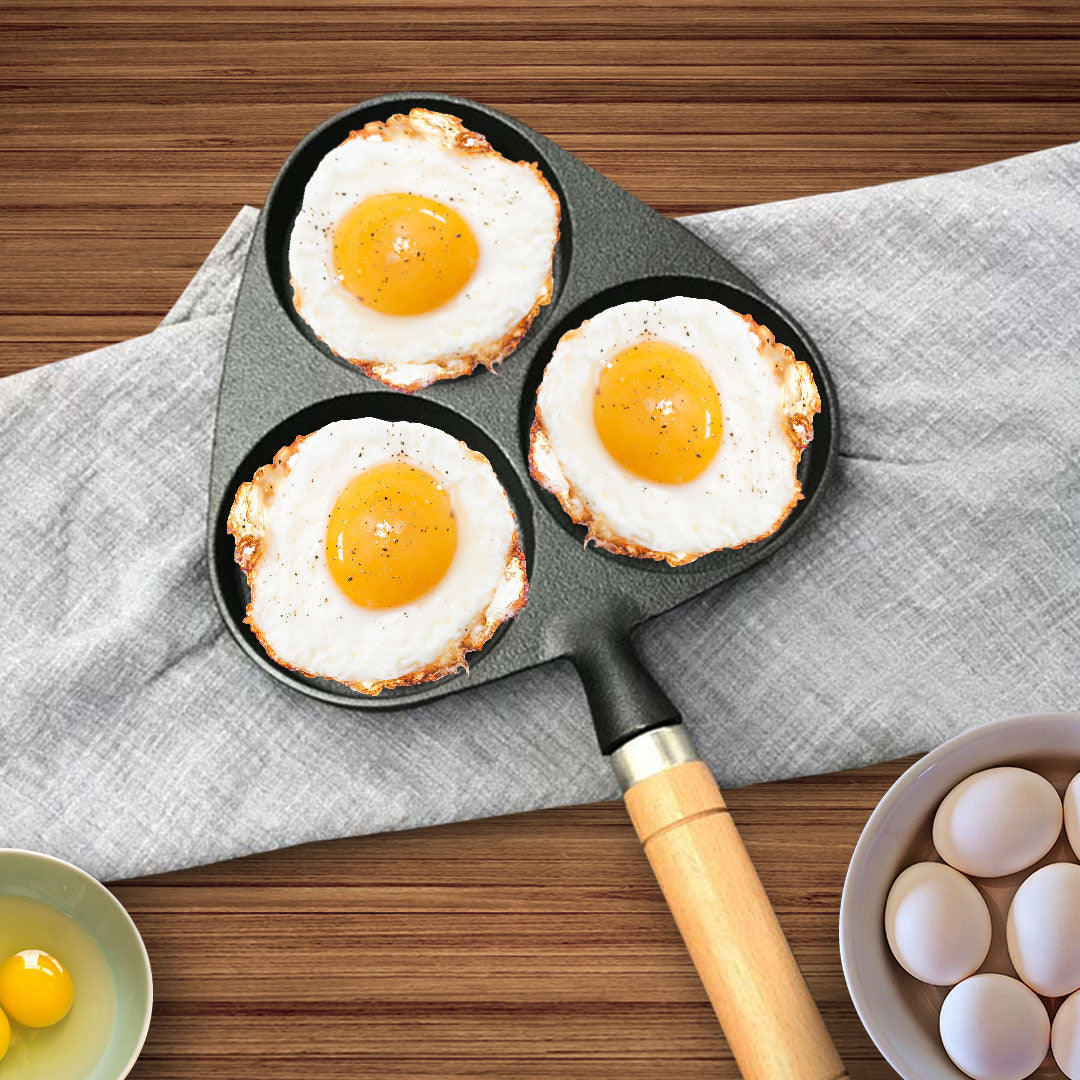 SOGA 3 Mold Cast Iron Breakfast Fried Egg Pancake Omelette Fry Pan