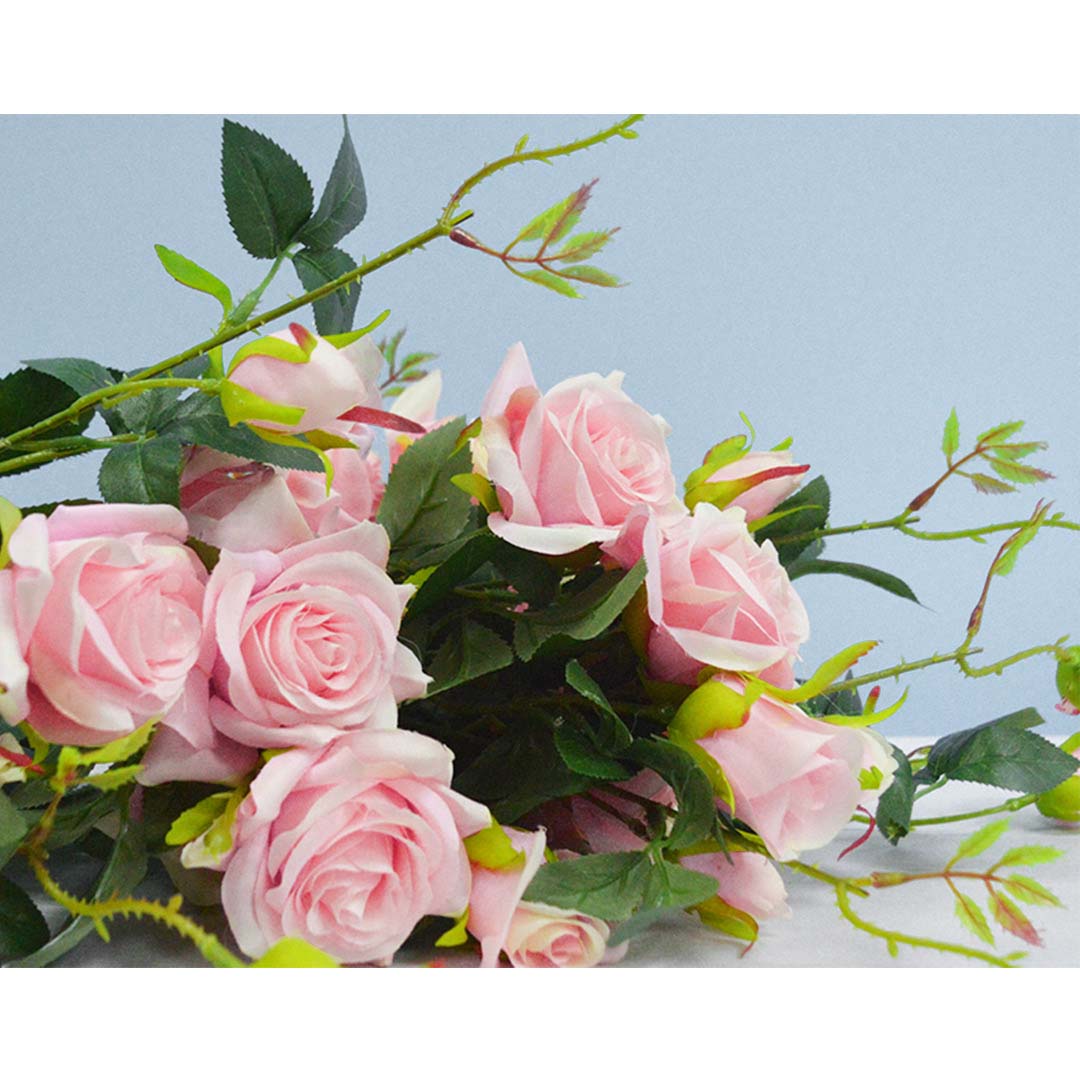 SOGA 12 Heads Artificial Silk Flower Fake Rose Bouquet Table Decor Pink