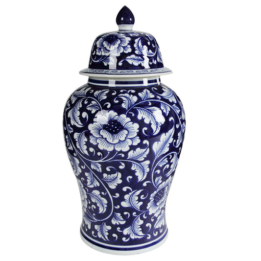 Trellis Ginger Jar Tall it is 45cm Tall Most Popular. Blue & White ceramic Ginger jar with elegant leaf and bloom pattern