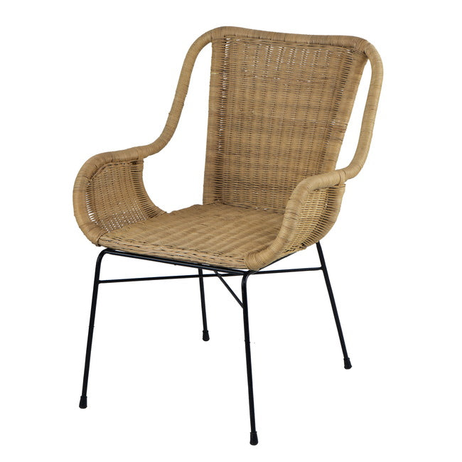 Palmview Rattan Armed Dining Chair. Rattan casual armchair. Solid iron construction. No assembly required