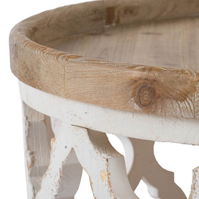 Lattice Round Shabby Chic Coffee Table Distressed White. A lattice pattern with a weathered white finish