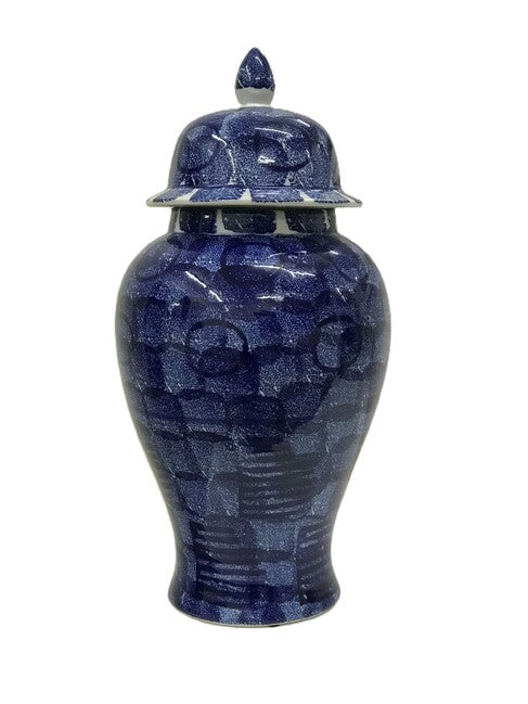 Blue Abstract Ginger Jar Tall. Traditional shape of this medium sized ginger jar makes it suitable for homes with classic decor