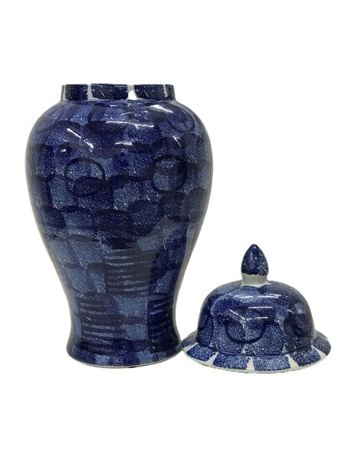 Blue Abstract Ginger Jar Tall. Traditional shape of this medium sized ginger jar makes it suitable for homes with classic decor