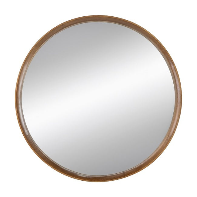 Yarrabah Round Mirror 80cms round Pine Wood. II is a perfect circle of glass encompassed by a solid wood frame with narrow edging