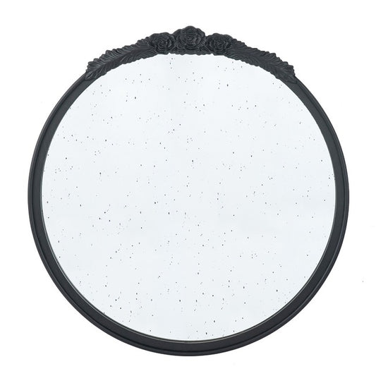 Bingley Rose Black Round Mirror 74cm hand Carved rose embellishment on the top arch