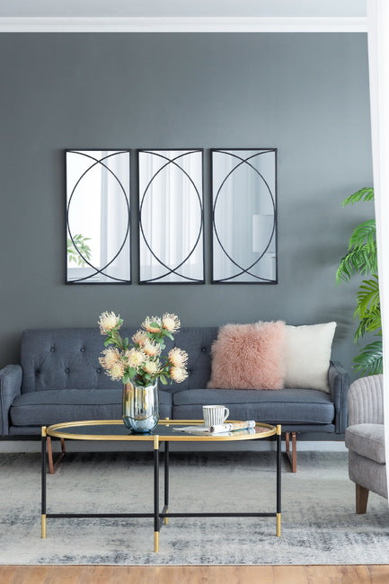 Set of 3 Black Swirl Wall Iron Frame Mirror 81. Minimalist and easily blends with any style