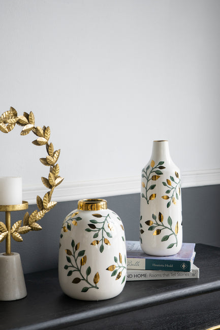 Botanical Vase 23cms tall. Series of delicate floral motifs. high-quality, robust ceramic