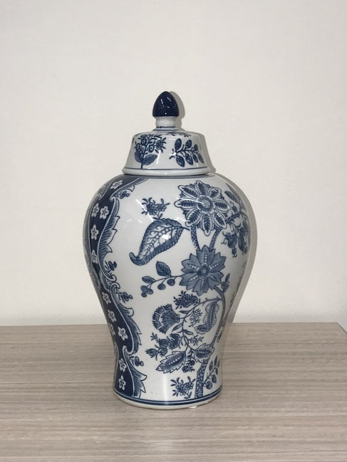 Nanjing Lidded Jar 32cms tall. This ginger jar draws inspiration from Ming Dynasty designs to create a timeless yet functional home accent piece.