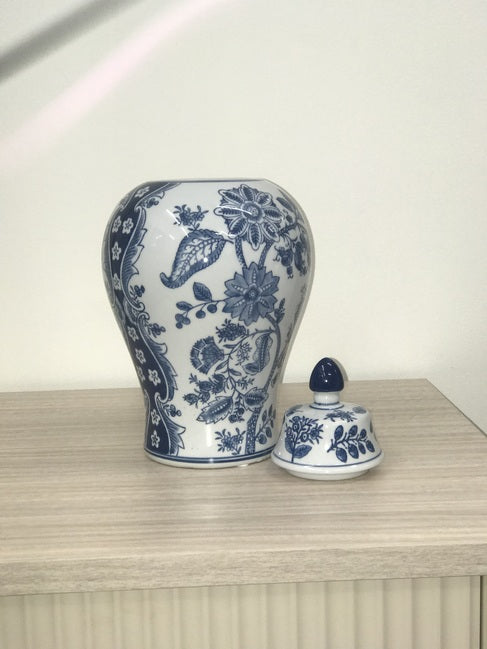 Nanjing Lidded Jar 32cms tall. This ginger jar draws inspiration from Ming Dynasty designs to create a timeless yet functional home accent piece.