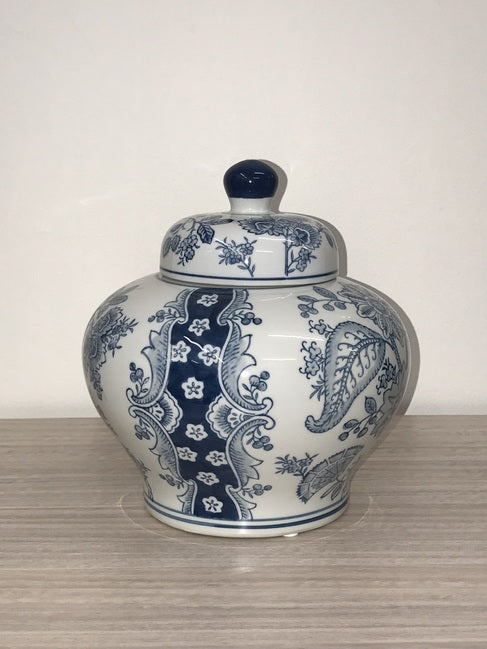 Nanjing Ginger Jar 23cms tall detailed blue floral motifs. Antique-inspired charm. Whether displayed empty or filled with a vibrant collection of flow