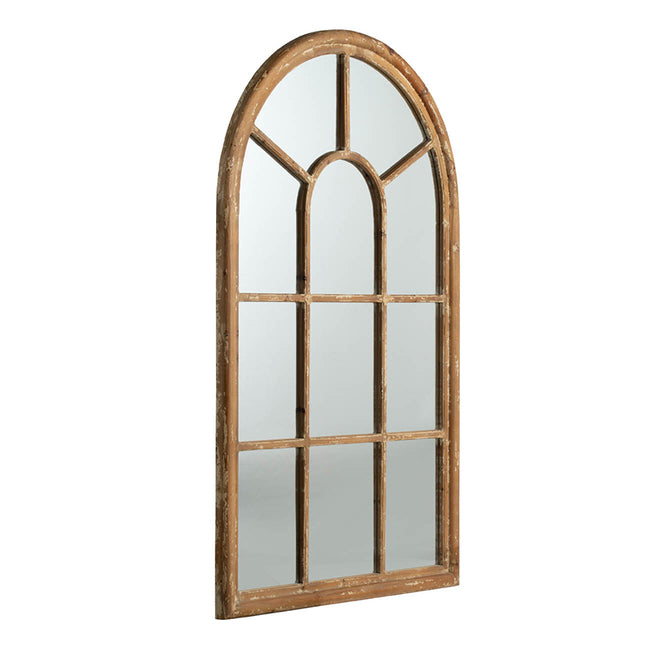 Coolum Arched Wall Mirror.  This decorative wall mirror boasts an oversized arched silhouette and a natural brown frame