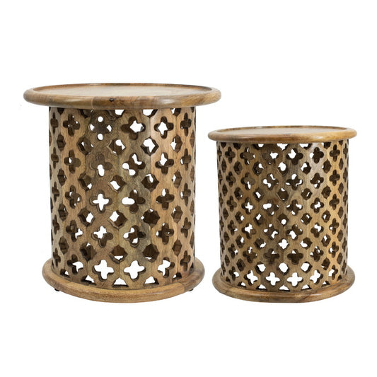 2 piece Natural Burn Finish Jali Side Tables