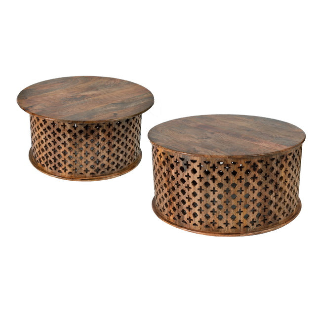 2 piece Natural Burn Finish Jali Coffee Tables