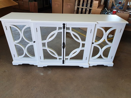 Keats Sideboard White with Mirror Backing. Buffet with storage.