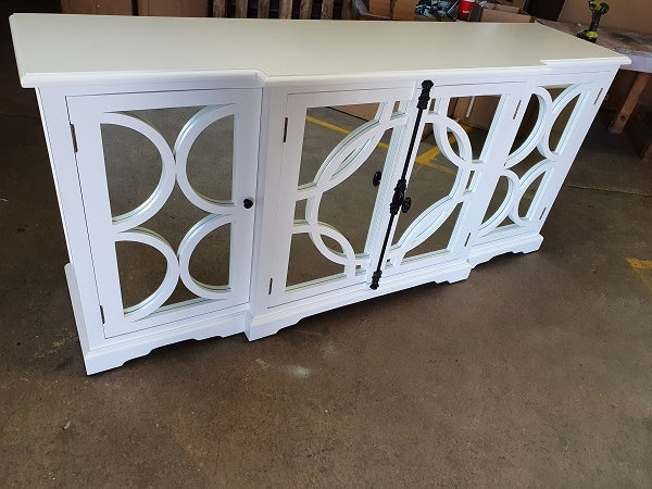 Keats Sideboard White with Mirror Backing. Buffet with storage.