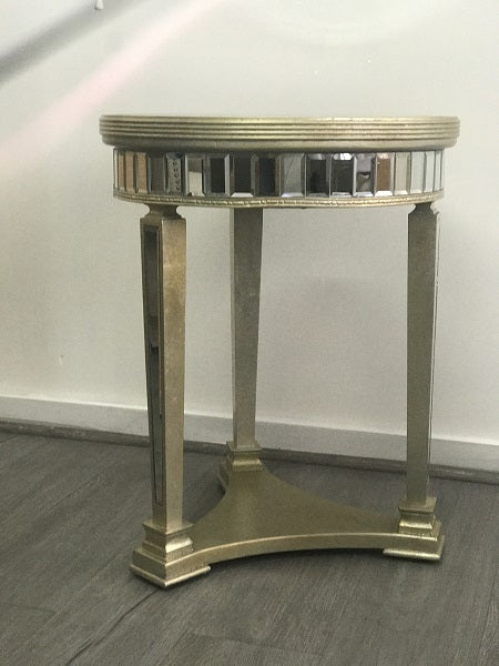 Ex Showroom Mirrored Pedestal Round Side Table Antiqued Ribbed ( SYDNEY METRO ONLY)