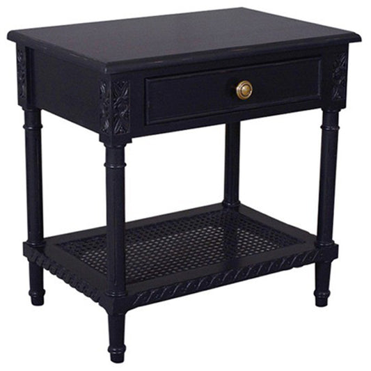 Polo Side Table/Bedside Black w/Shelf 60. The rattan shelf provides you with that coastal feel that turns the bedroom into a beachy retreat.